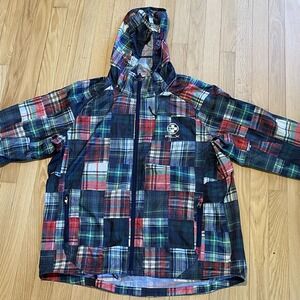 RLX Ralph Lauren Plaid Patchwork Hooded Packable Windbreaker Jacket Sz XL